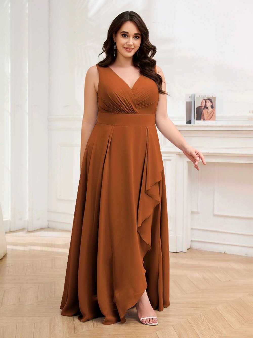 Pomuyoo Milani Orange High Low Sleeveless V-Neck Chiffon Bridesmaid Dress Size 4